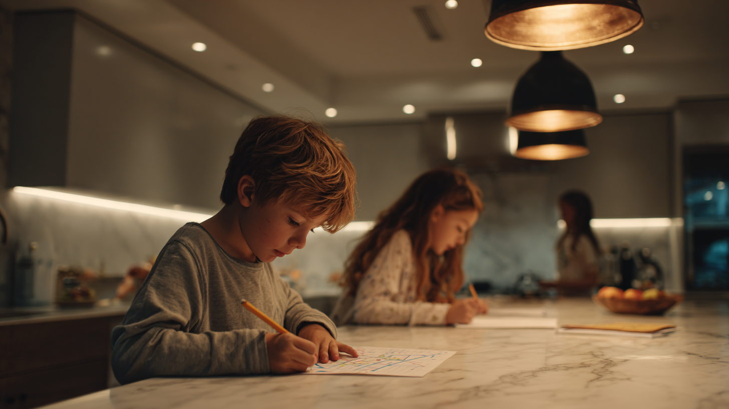 Young children celebrating learning progress and effort in a modern family home setting, illustrating the importance of praise the process in learning for motivation and growth.
