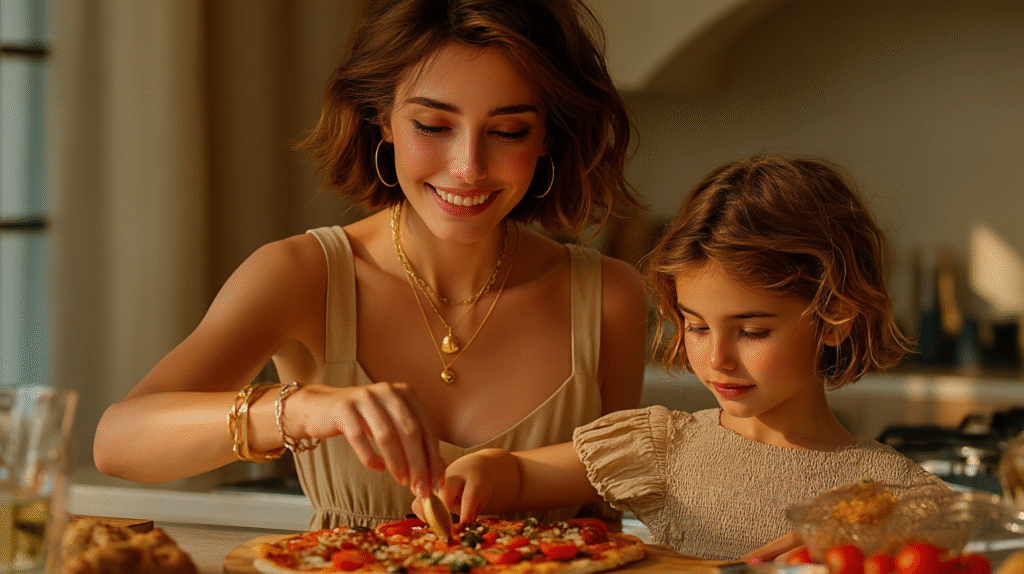 photo of fraction activities for kids in the kitchen with parent and child