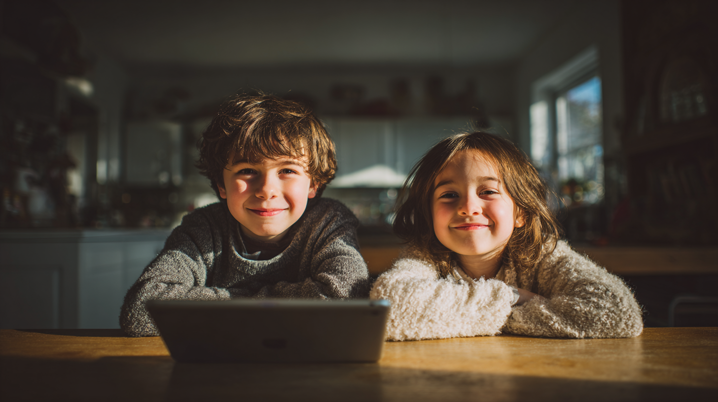 Children enjoying screen time that teaches math through colorful educational apps