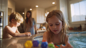 Children exploring number lines in the real world through hands-on kitchen and bath activities
