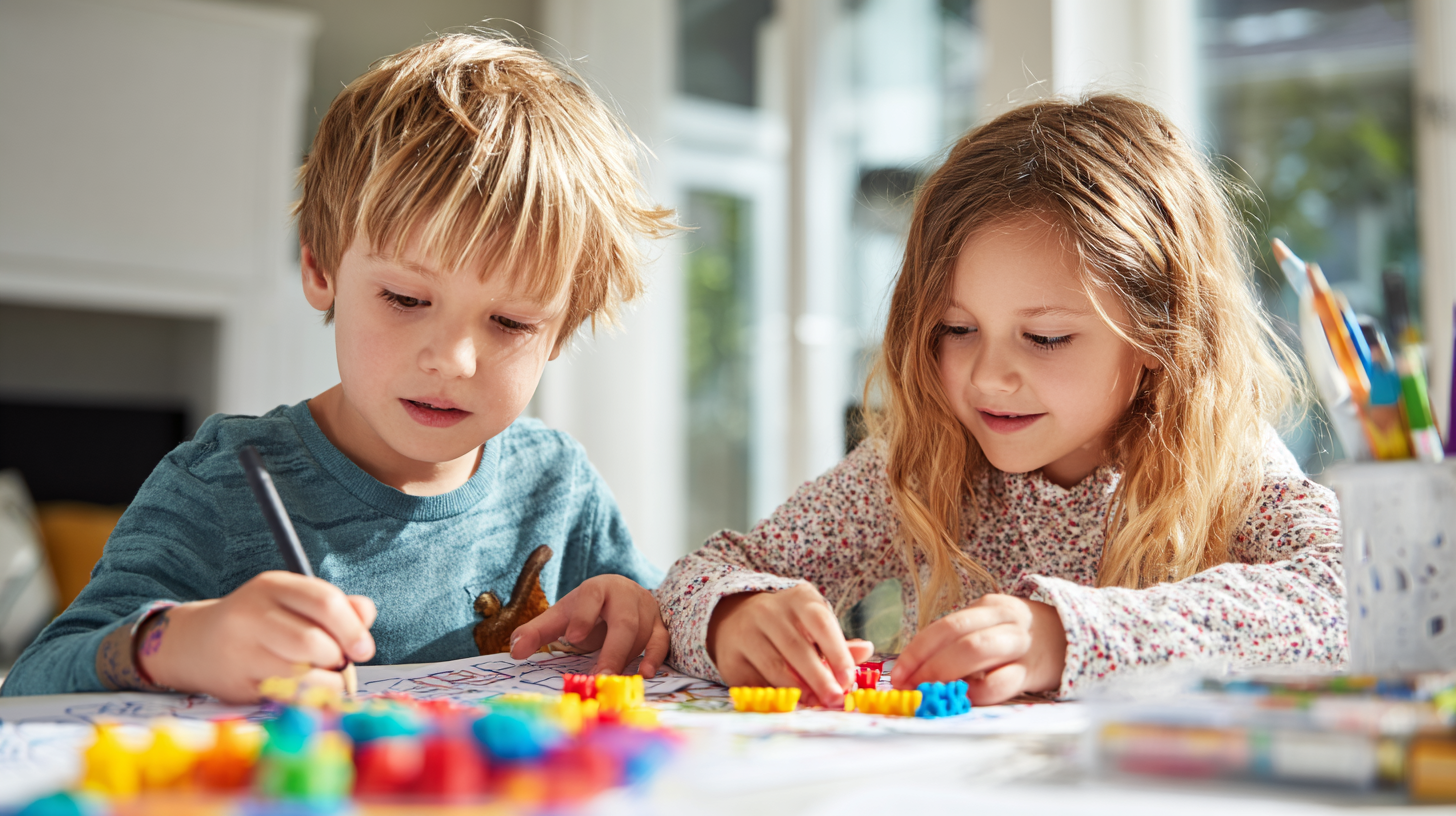 Siblings working together on collaborative math activities overcoming sibling math rivalry