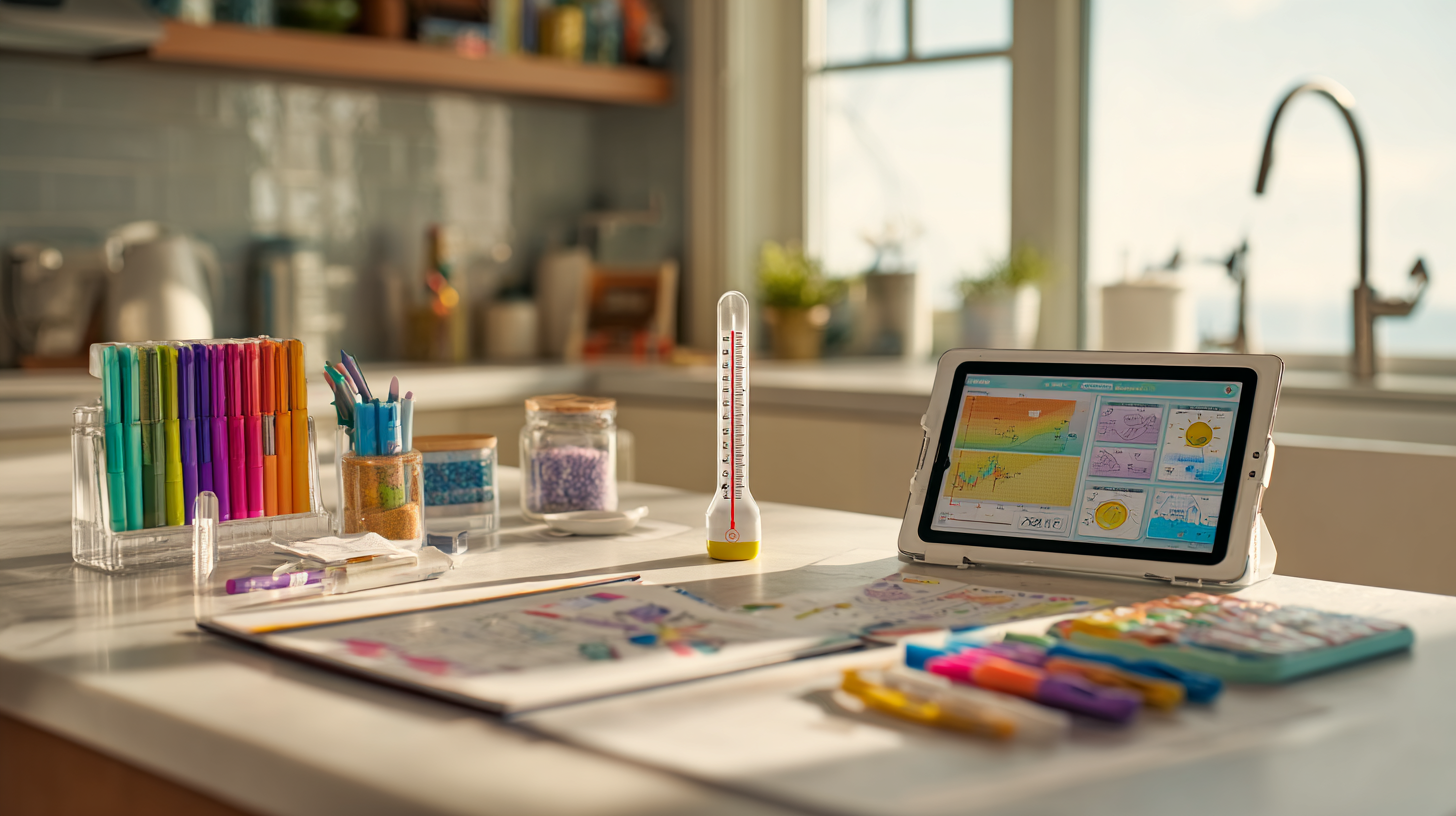 Children's weather math learning station with thermometer and math materials for morning weather temperature math